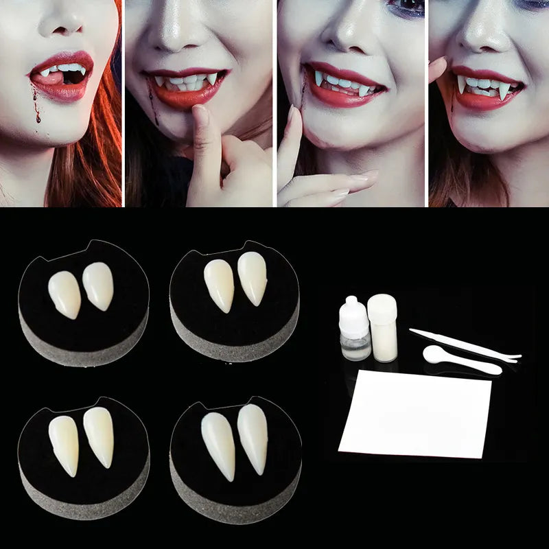 Dents de Vampire pour Halloween, crocs, dentier, Costume de fête d'halloween, accessoires de Cosplay, décoration, fausses dents avec gomme dentaire