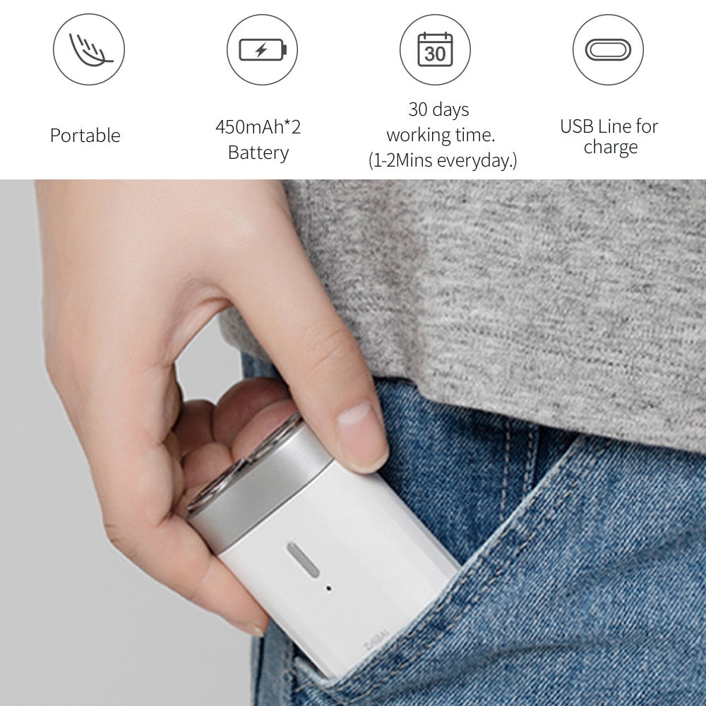 ZHIBAI Portable Men's Mini Electric Shaver Razor USB Charging IPX7 Male Shaving Trimmer Waterproof Facial Cleaning Tool