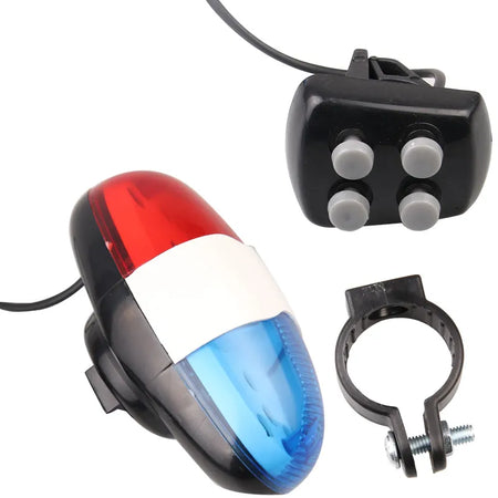 Fahrradklingel mit 6 LEDs und 4 Tönen – elektrische Hupe mit LED-Polizeilicht für Fahrradsicherheit