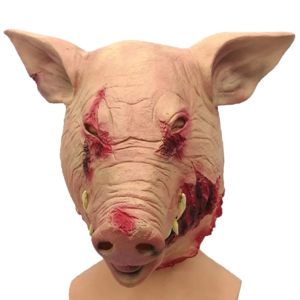 Scary Saw Pig Head Mask Cosplay Party Horrible Bloody