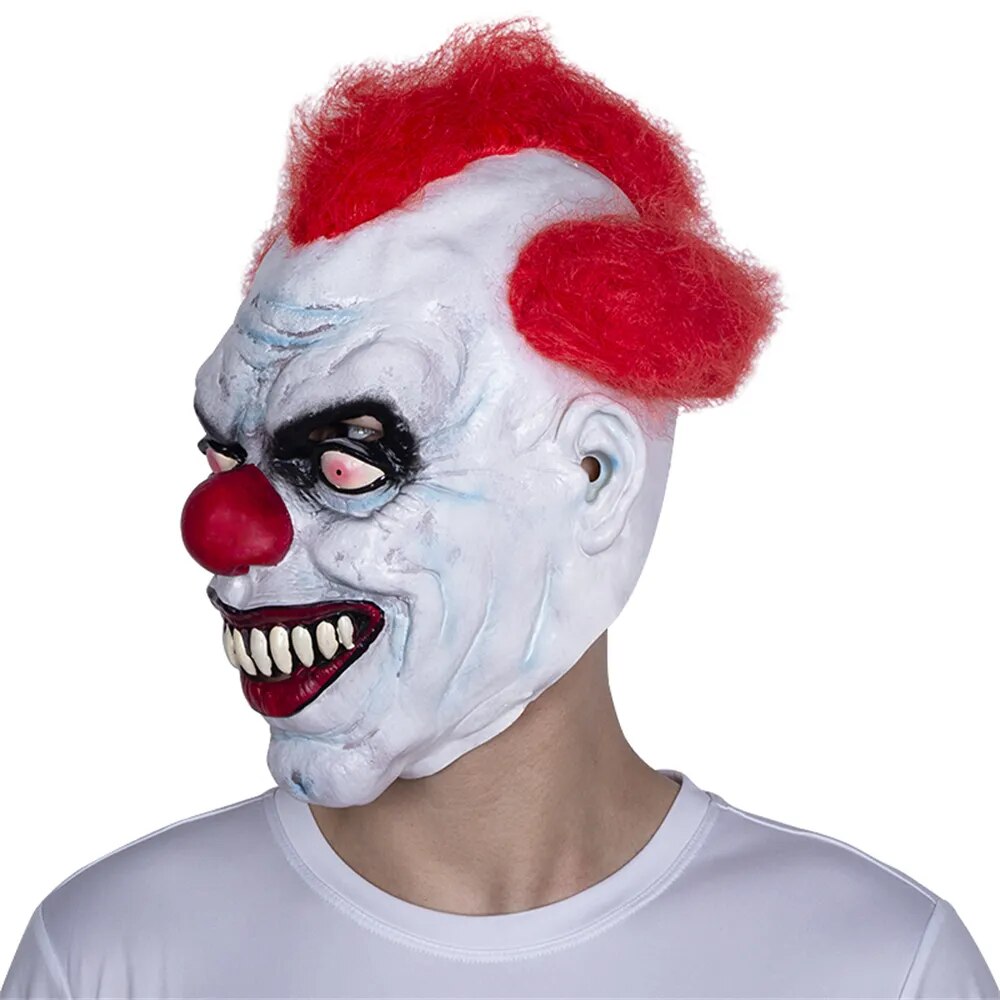 Evil Laughing Clown Mask Creepy Killer Joker With Red Hair