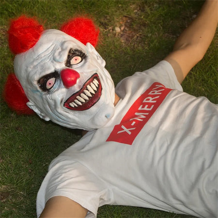 Evil Laughing Clown Mask Creepy Killer Joker With Red Hair