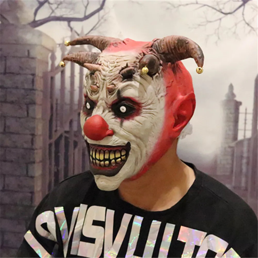 Horror Halloween Clown Mask Scary Cosplay Full Face Latex Mask with Bells Joker Masks Halloween Party Supplies