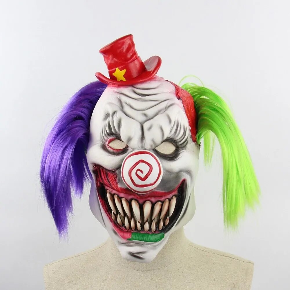 Horror Clown Latex Mask Scary Grimace Adult Full Head for Halloween Masquerade Party Costume Cosplay Fancy Dress Props