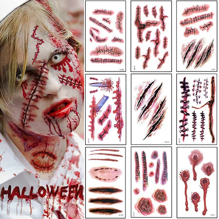 Halloween Tattoo Stickers Scary Bloody Wound Scar