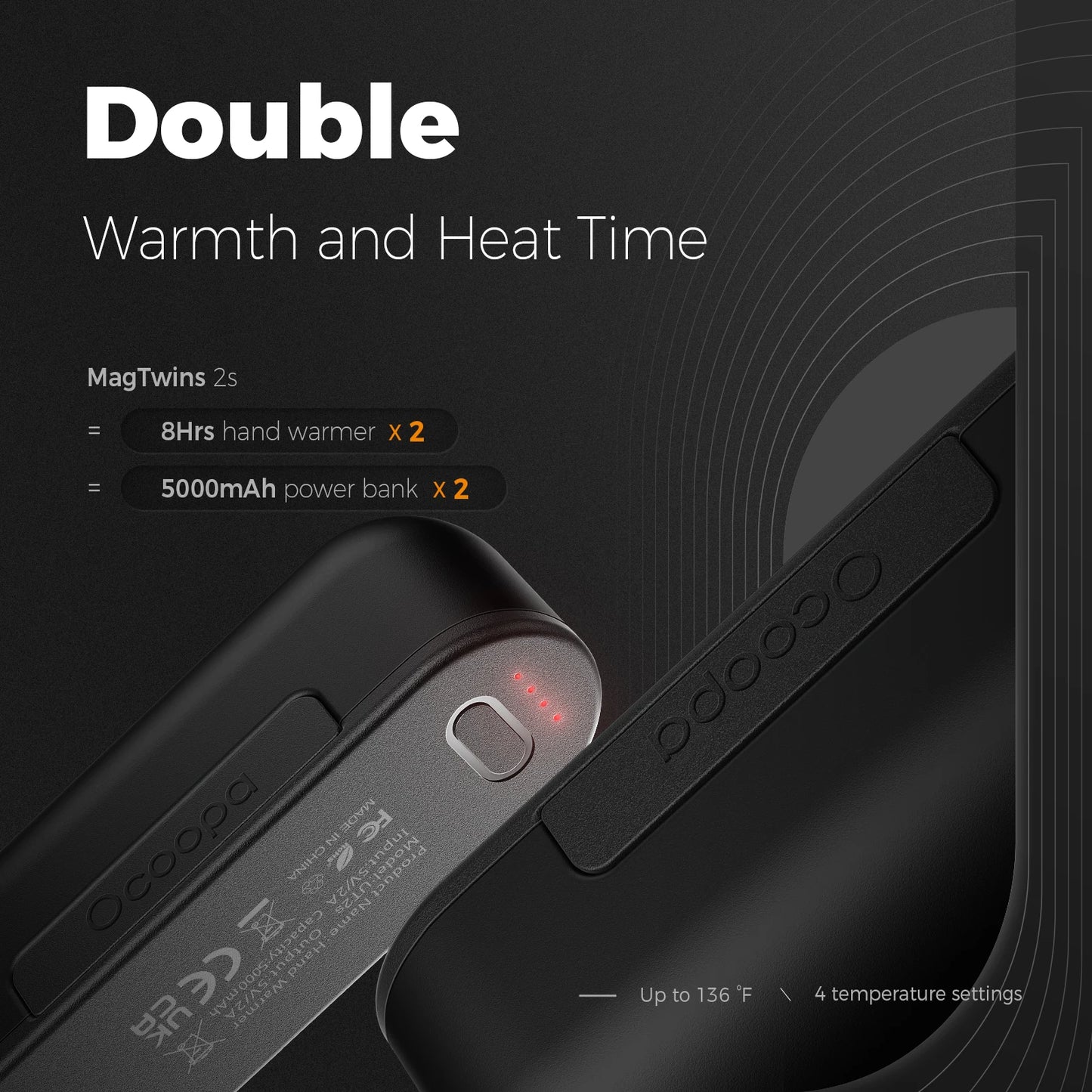 OCOOPA Hand Warmers Rechargeable 2 Pack Magnetic Electric Hand Heater 16 Hrs Warmth 4 Levels Heat