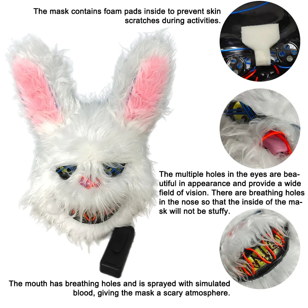 Hot Carnival EL Wire Bunny Mask Masquerade LED Rabbit Mask Glowing Halloween Party Mask For Birthday Wedding Party Cosplay Props