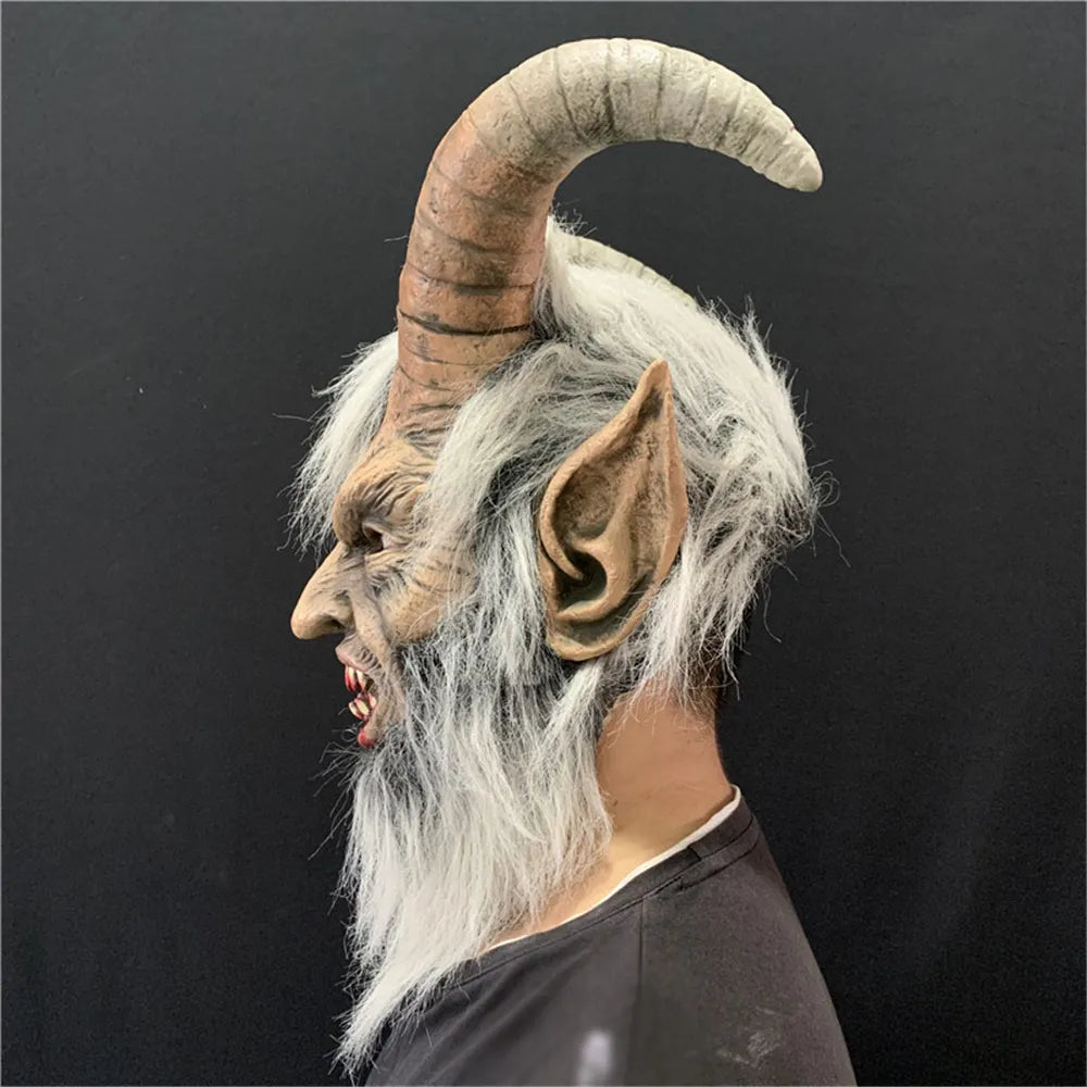 Takerlama Lucifer Cosplay Mask Demon Devil Horn Latex Masks With Bloody Mouth Halloween Carnival Horror Costume Props