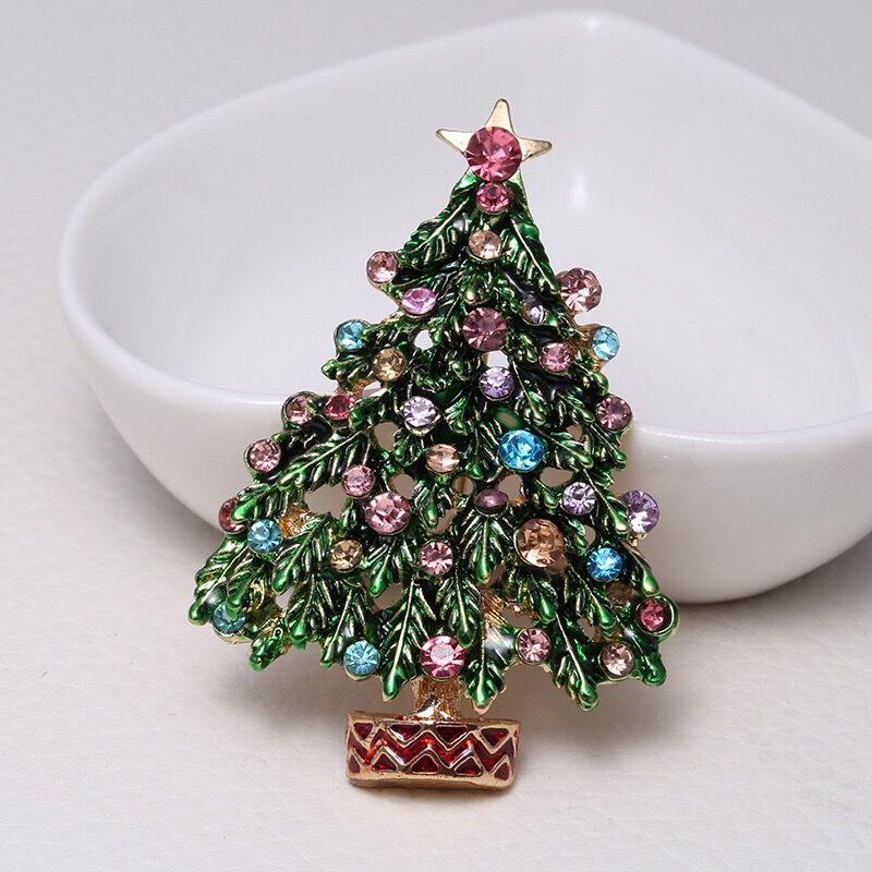 Wuli&amp;baby Green Enamel Tree Brooches Women Men Christmas Tree Party Causal Office Brooch Pins Gifts