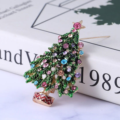 Wuli&amp;baby Green Enamel Tree Brooches Women Men Christmas Tree Party Causal Office Brooch Pins Gifts