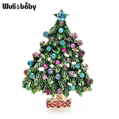 Wuli&amp;baby Green Enamel Tree Brooches Women Men Christmas Tree Party Causal Office Brooch Pins Gifts