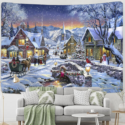 Christmas Woods Snow Scene Tapestry Wall Hanging New Year