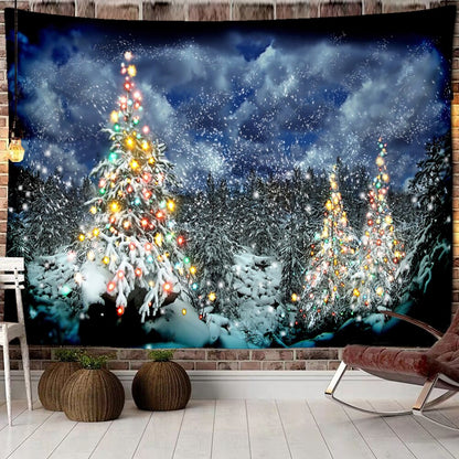 Christmas Woods Snow Scene Tapestry Wall Hanging New Year