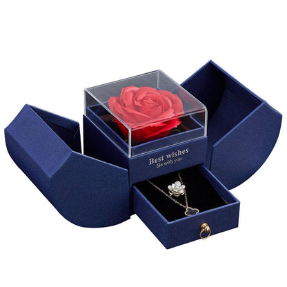 JEWELRY ROSE BOX WITH "I LOVE YOU IN 100 LANGUAGES" NECKLACE