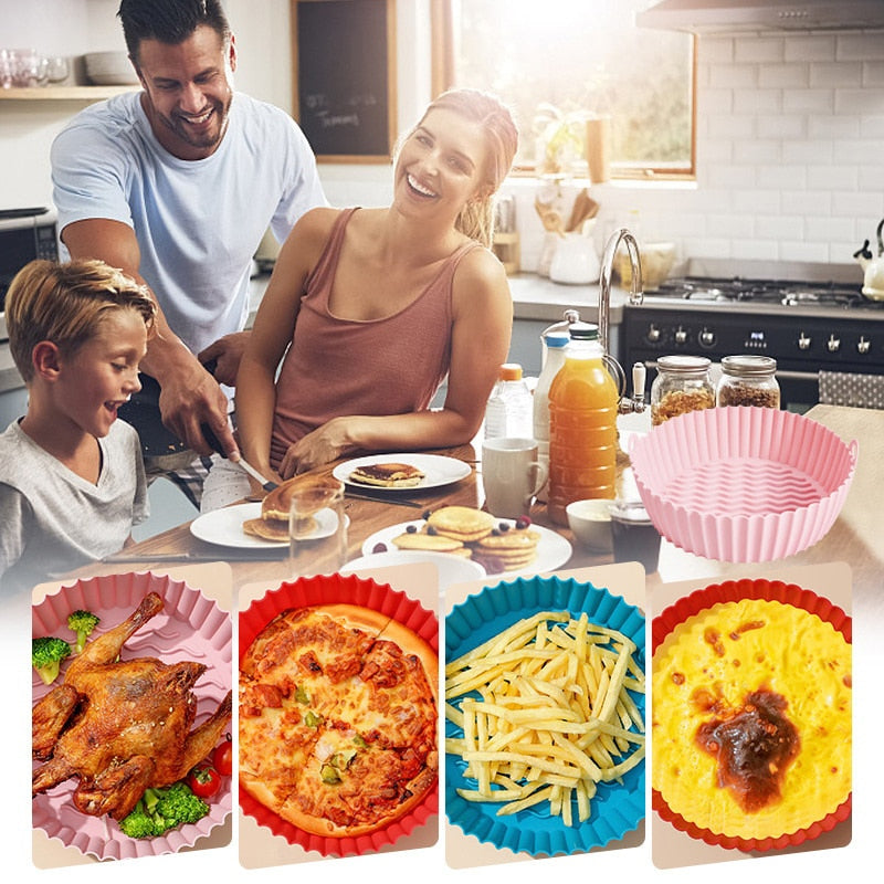 Silicone Reusable Air Fryer Liner Pot Basket Non-Stick Oven Microwave Grill Pan Baking Tray NEW