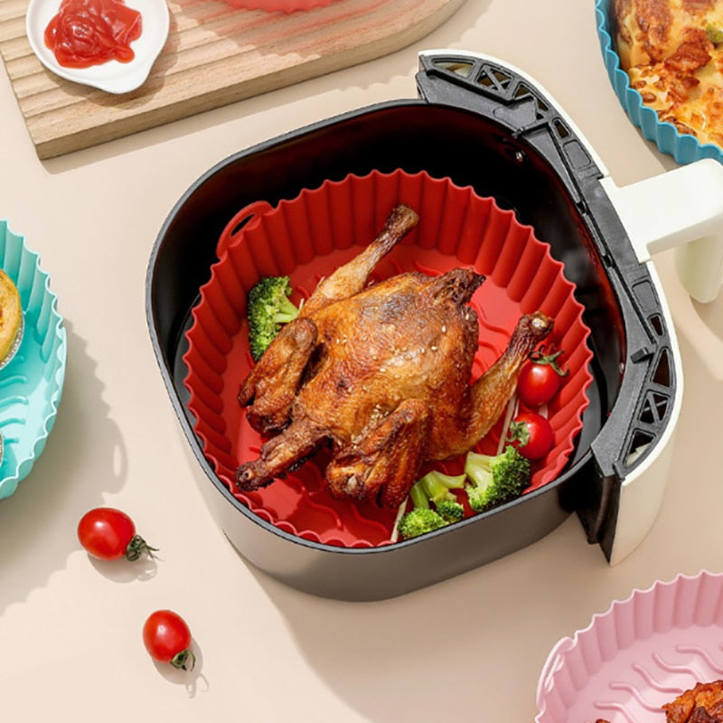 Silicone Reusable Air Fryer Liner Pot Basket Non-Stick Oven Microwave Grill Pan Baking Tray NEW