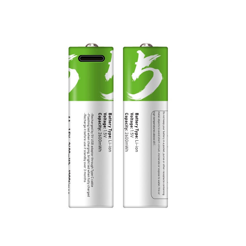 USB AA Rechargeable Battery 1.5V 2600mWh type-c 1.5 H Fast Charge eco-friendly