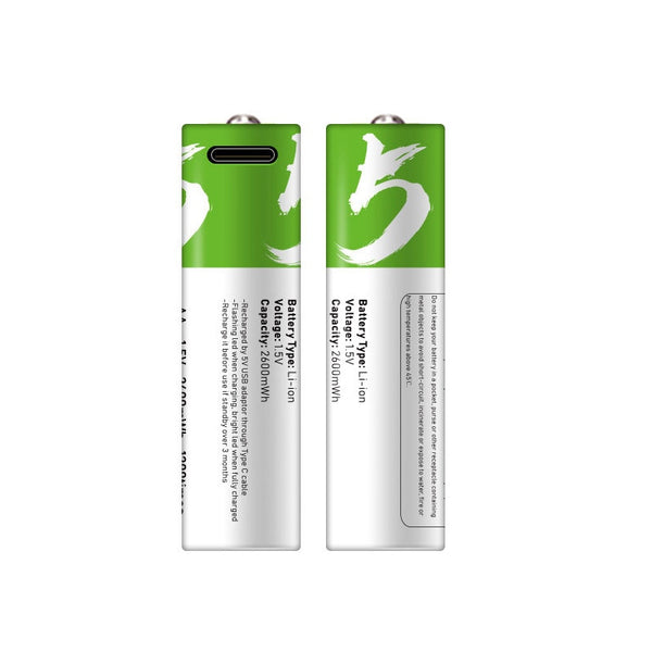 USB AA Rechargeable Battery 1.5V 2600mWh type-c 1.5 H Fast Charge  eco-friendly