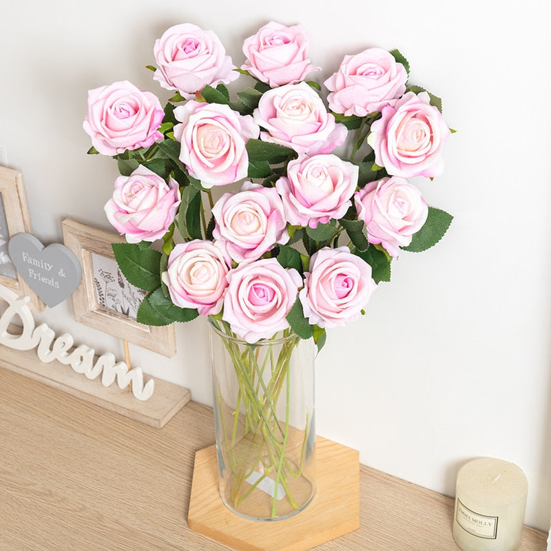 5pcs Artificial Rose Flowers Silk Long Branch Bouquet