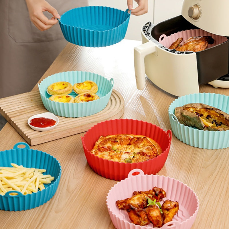 Silicone Reusable Air Fryer Liner Pot Basket Non-Stick Oven Microwave Grill Pan Baking Tray NEW