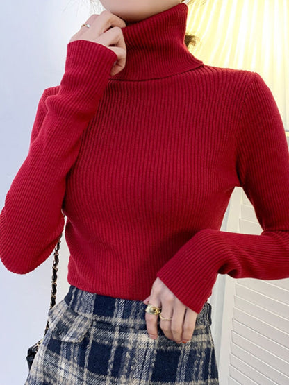 ZOKI New 2022 Women Pullover Turtleneck Sweater Autumn Long Sleeve Slim Elastic Korean Simple Basic Cheap Jumper Solid Color Top