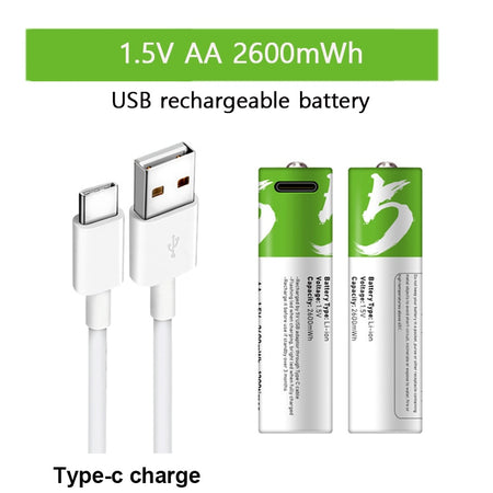 USB AA Rechargeable Battery 1.5V 2600mWh type-c 1.5 H Fast Charge eco-friendly