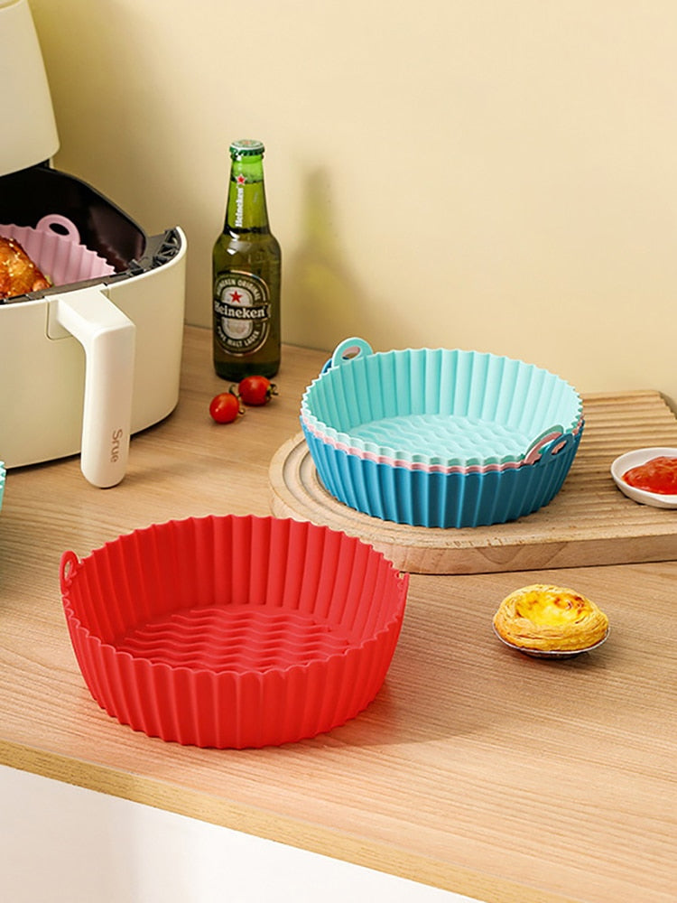 Silicone Reusable Air Fryer Liner Pot Basket Non-Stick Oven Microwave Grill Pan Baking Tray NEW