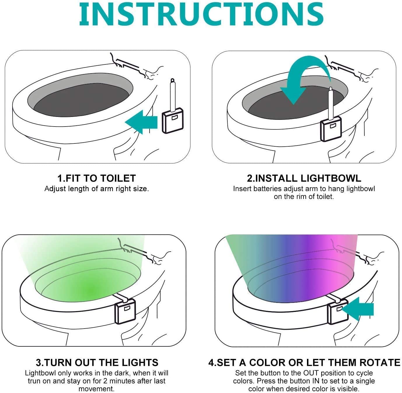 Smart PIR Motion Sensor Toilet Seat Night Light 8 Colors